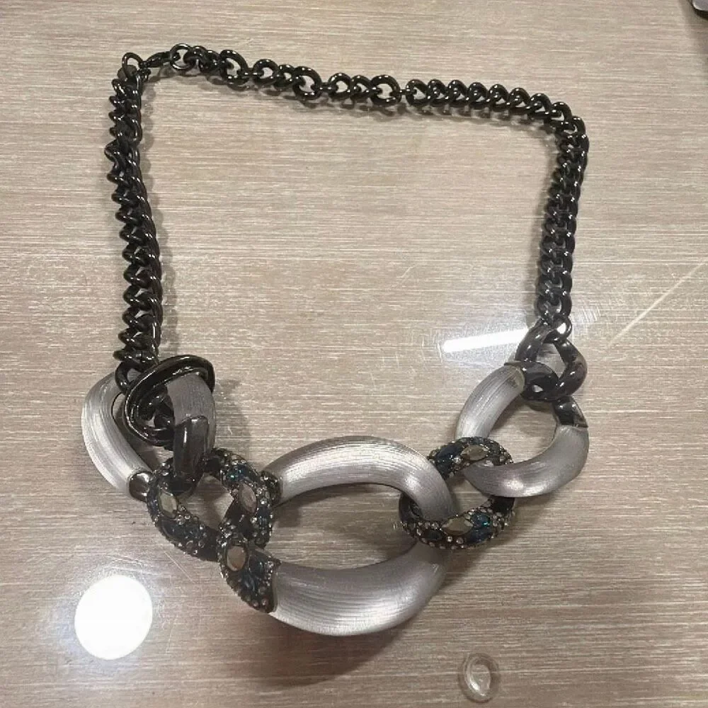 Alexis Bittar Lucite and Crystal Encrusted Link Statement Necklace